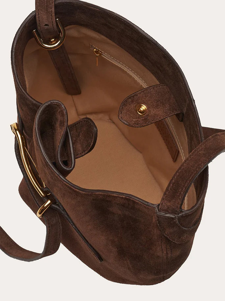 Belted Bucket Bag Dark Brown Suede