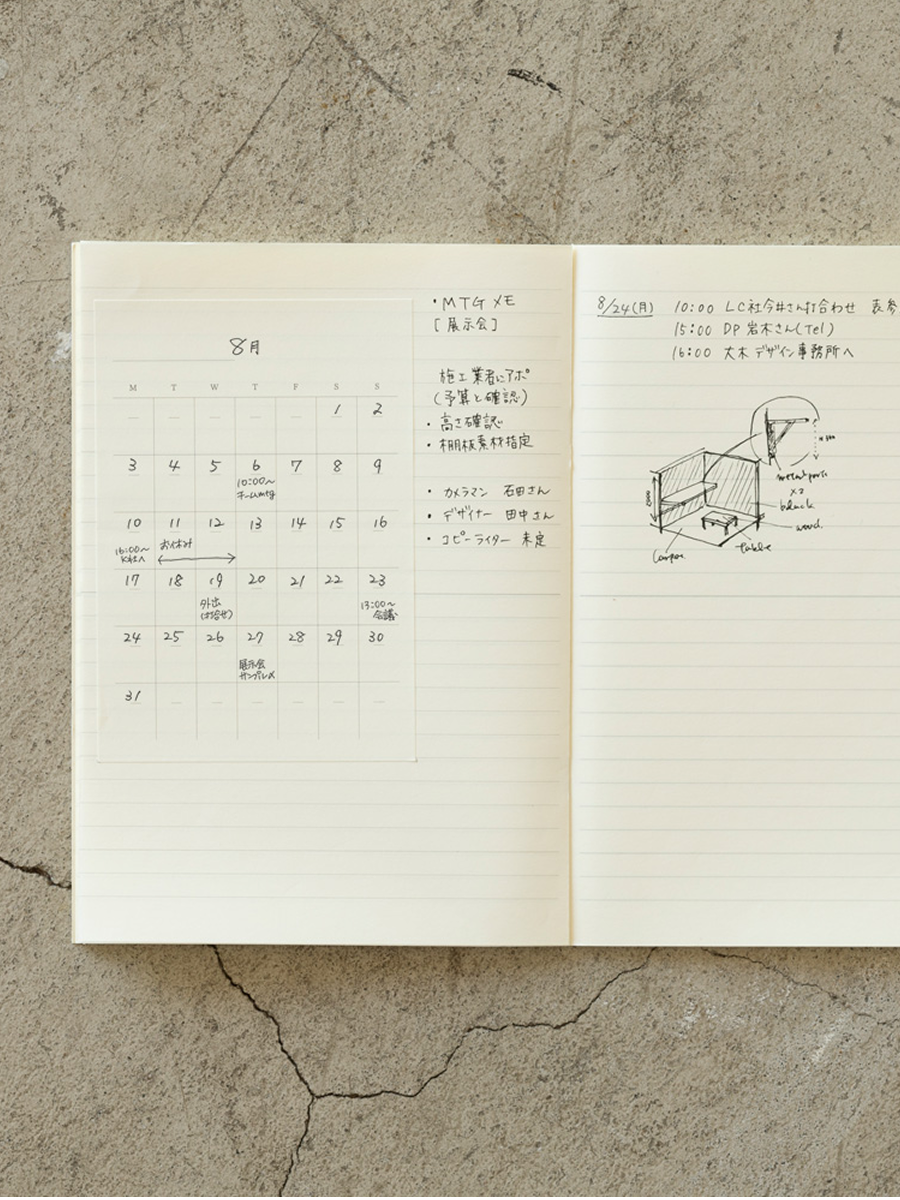 Midori MD Diary Sticker Detailansicht im Notizbuch beschriftet