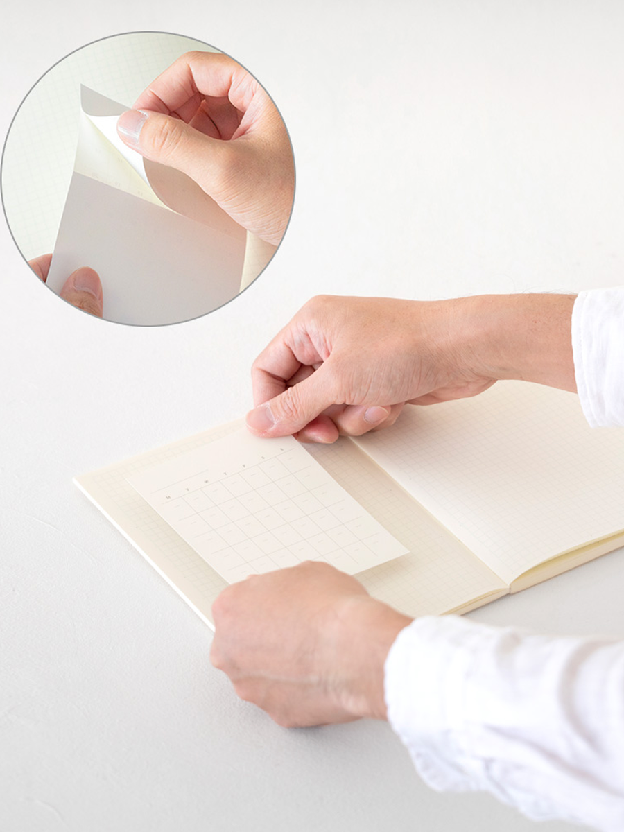 Midori MD Diary Sticker Detailansicht einkleben in ein Notizbuch