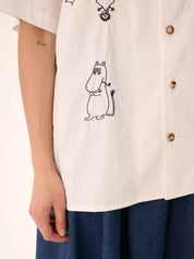 Rue de Tokyo Hemd Salvio Weiß mit Moomin-Stickerei Details