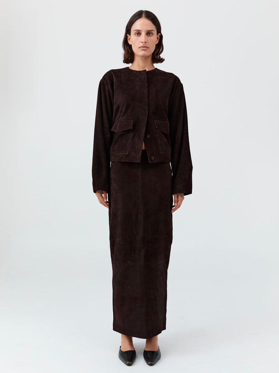 Suede Utility Cocoon Bomber Coffee Brown