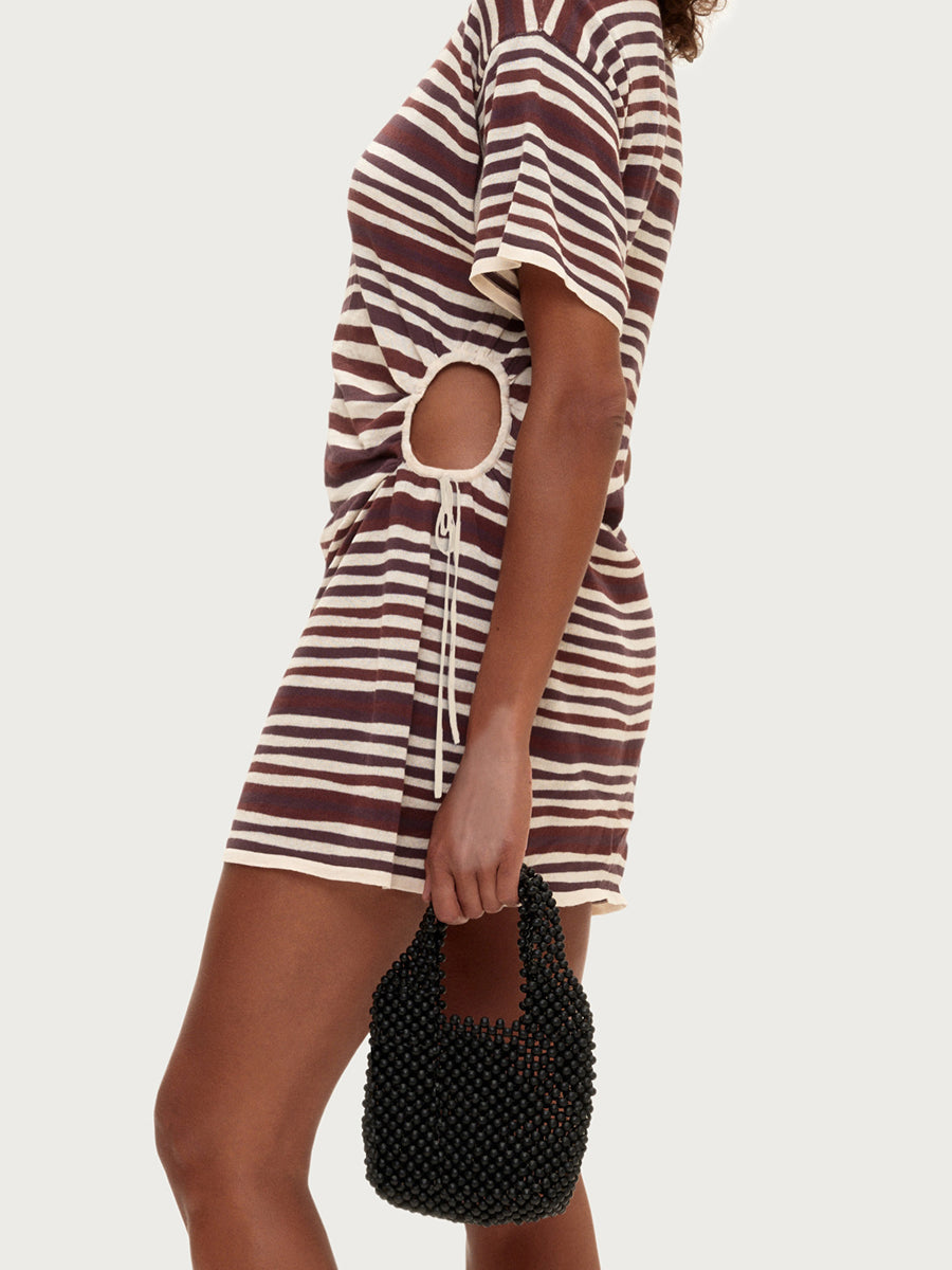 Chocolate Stripe T-Shirt Knit Mini Dress