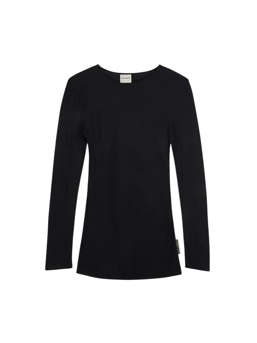 Rib Hemp Jersey Long Sleeve Top Black