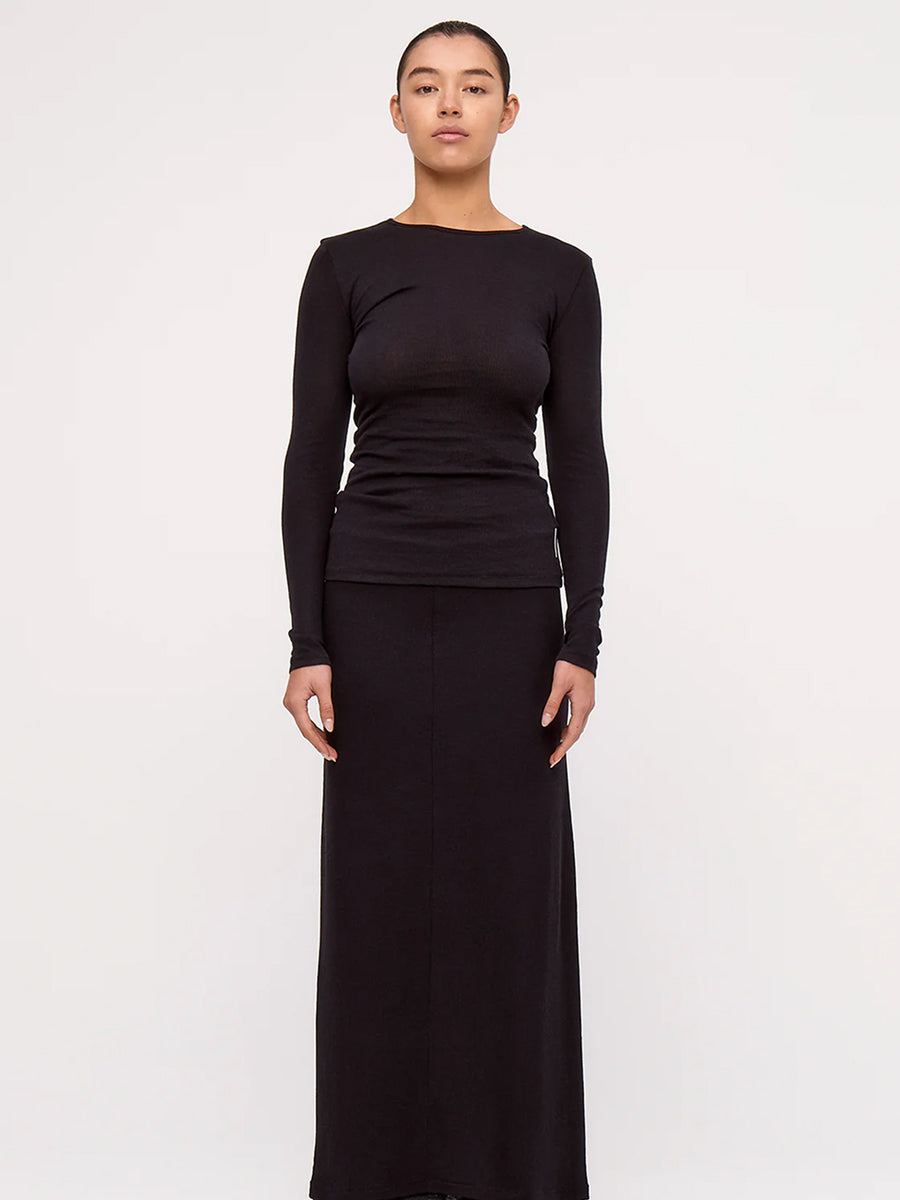 Rib Hemp Jersey Long Sleeve Top Black